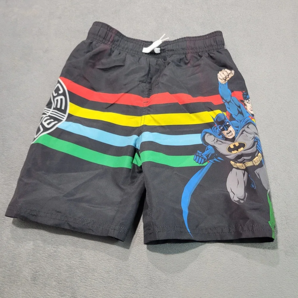 Justice League Swim Trunks Boys Size 5/6 Black Batman Superman Green Lantern‎ DC